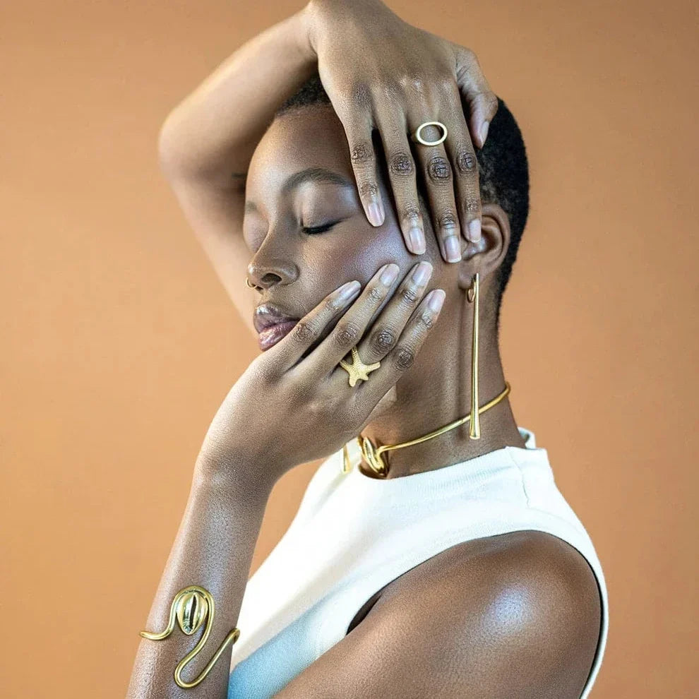 Long Jelani Teardrop Recycled Brass Earrings