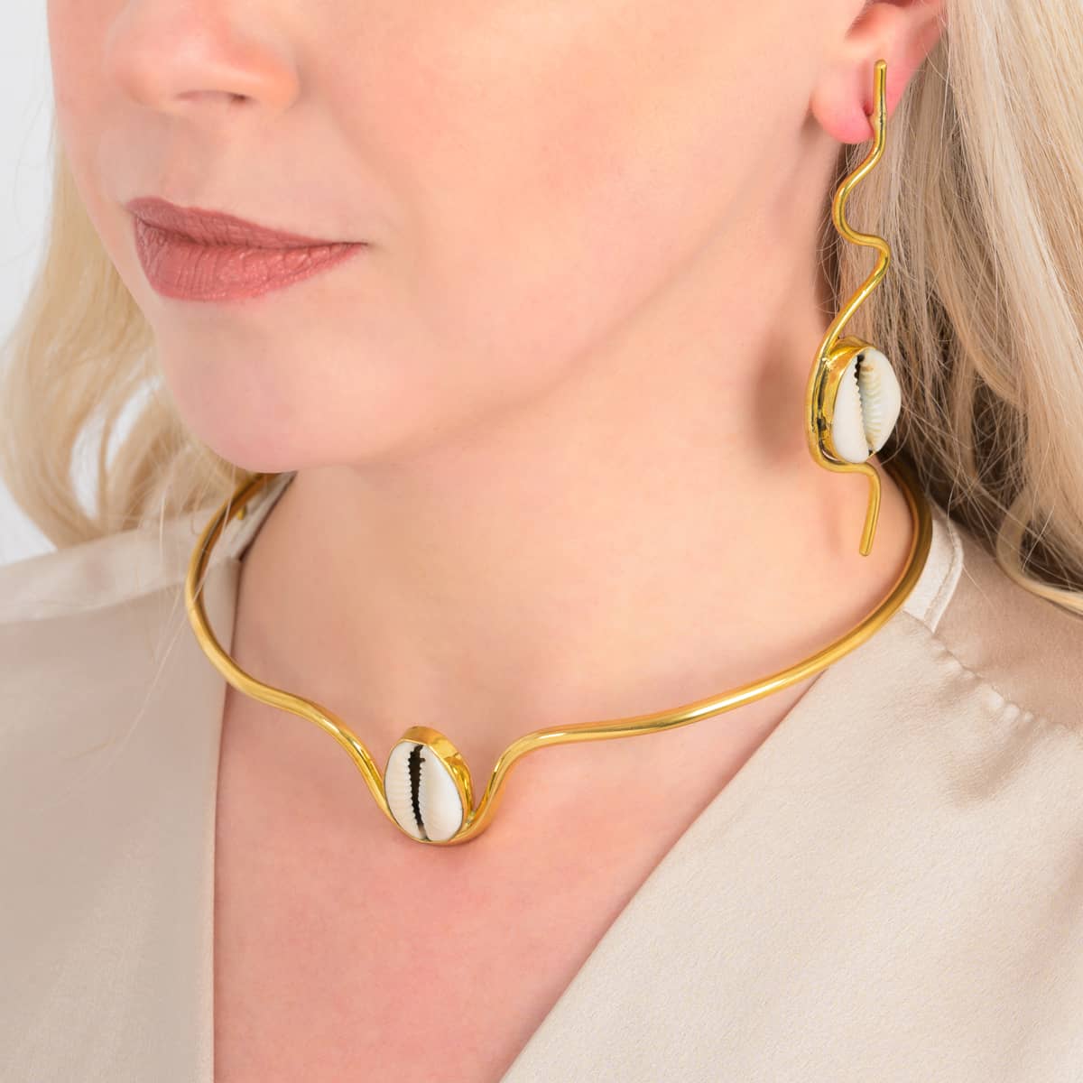 Cowrie Shell Recycled Brass Statement Earrings